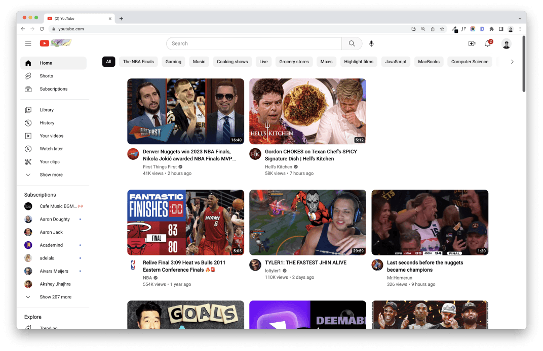 Youtube Recommendation list before